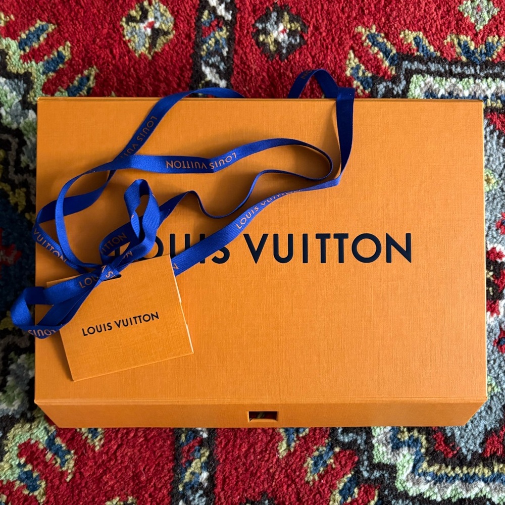 Authentic Louis Vuitton Signature Orange Box with Blue Ribbon and Card